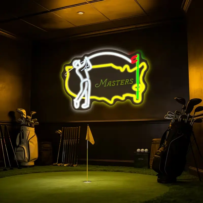 Golf Neon Sign Light With Brightness Adjustment Control USB Connector for Man Cave Bar Pub Beer Lift Neon Lamp Wall Decoration,Yellow Dimmable，Masters Tournament