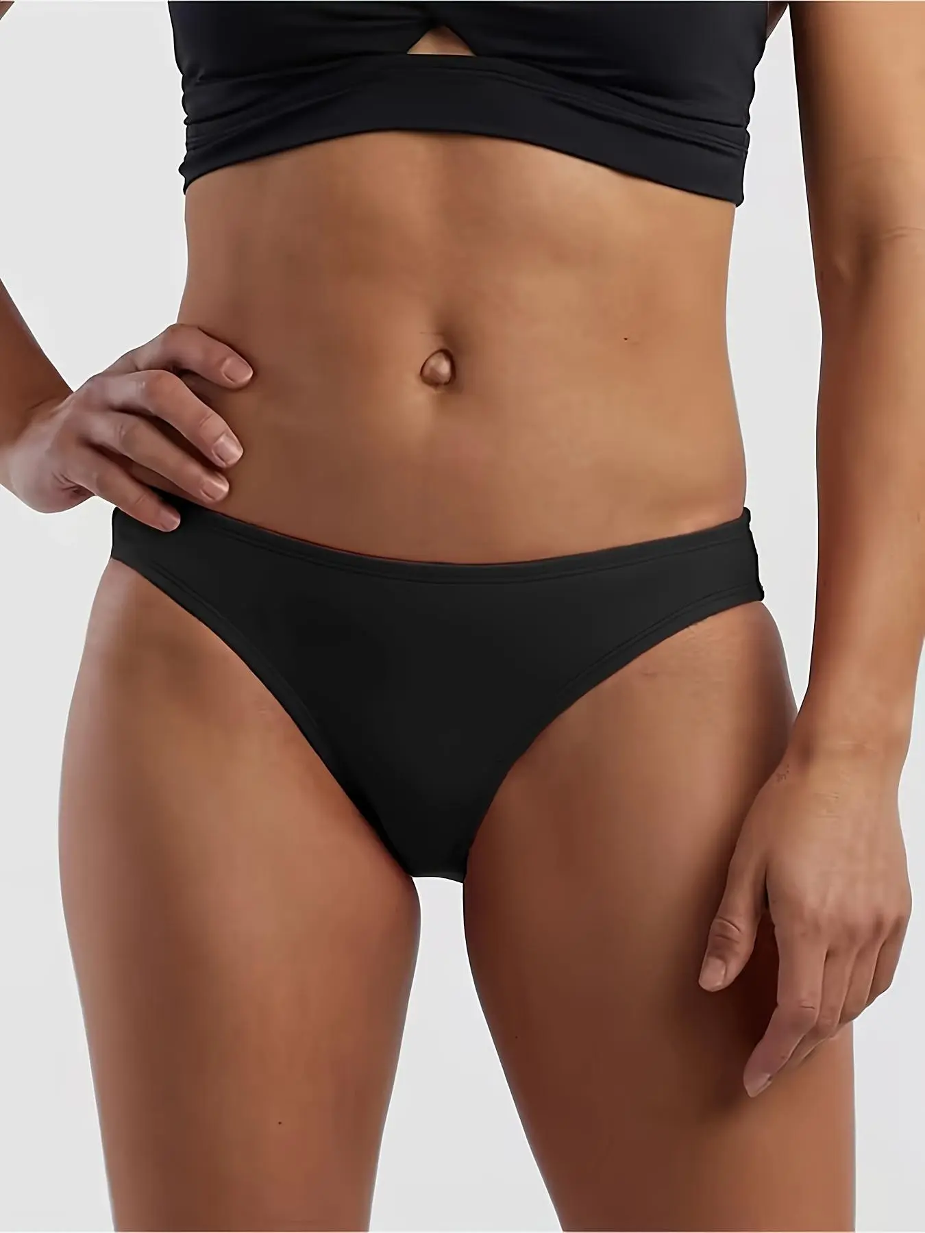1 Piece Black Mid-waist Swim Brief Sport Swimming