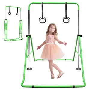 Scalable Gymnastics Pole - Home Adjustable Height Youth Training Pole, Folding Gymnastics Horizontal Bar Equipment Green
