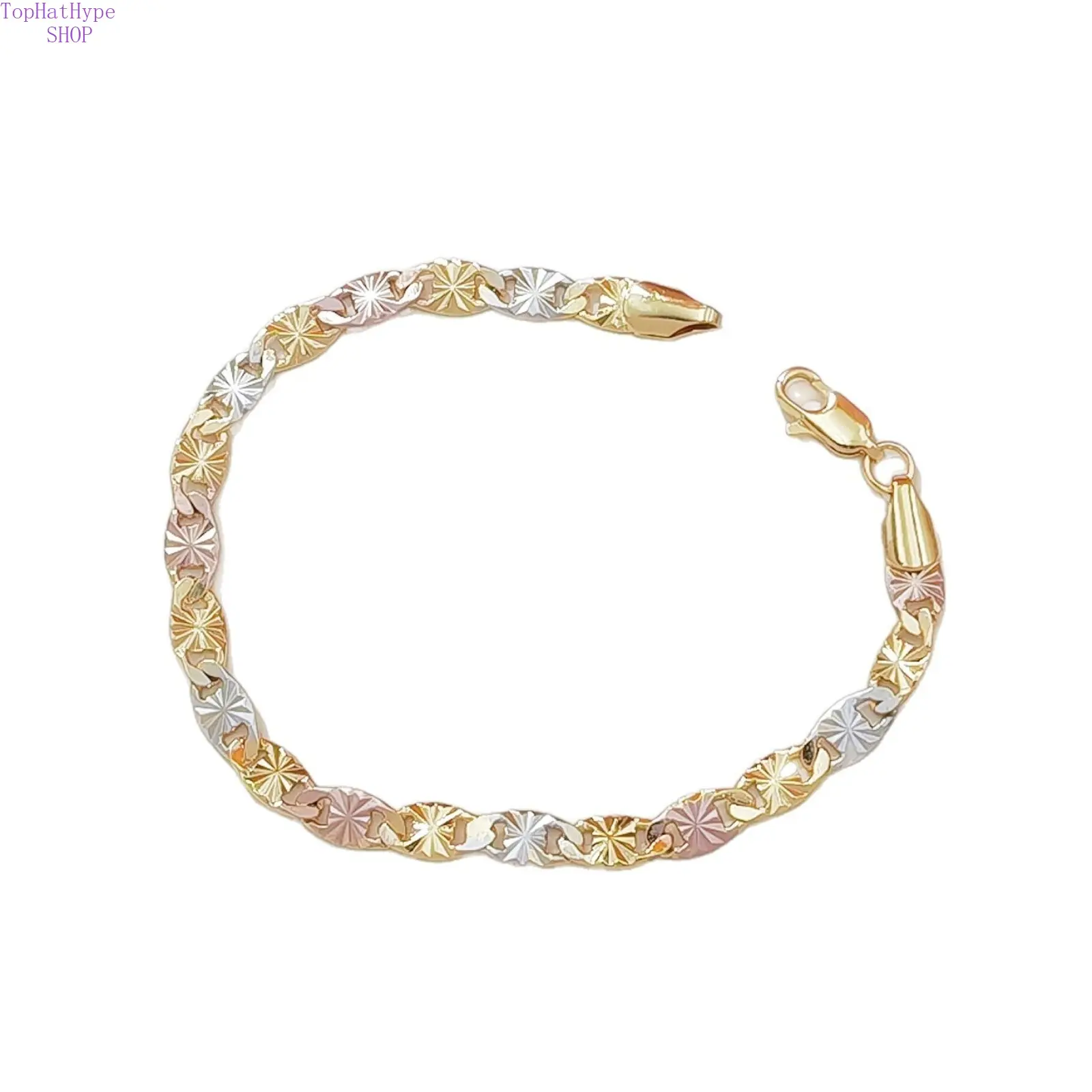 Three‑Tone Embossed Chain Bracelet for Women, Exquisite Shiny Floral Engraved Design, Light Luxury High‑End Fashion Jewelry, Perfect for Daily Commute, Dating, Evening Parties, Casual Outings & Holiday Gift‑Giving