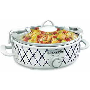 Crock-Pot Small 2.5 Quart Casserole Slow Cooker in White/Blue, Enjoy Eye-Catching Quick Meals, Durable and Compact Crockpot