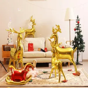 Christmas Balloons, 5 Pcs Christmas Foil Balloons Large Reindeer Balloon Santa'S Sleigh Mylar Balloons For Holiday, 3D Elk Set, Inflatable Standing Reindeer For Xmas New Year Party Decorations