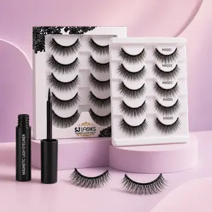SJ Lashes Full Magnetic Eyelash Kit - 5 Pairs Reusable Soft Curl Lashes & Magnetic Eyeliner Set for Natural Look Waterproof Makeup