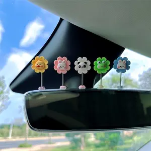 5pcs Cute Swinging Animal Sunflower Car Decor, Cartoon Smiley Face Dashboard Accessories, Adorable Car Interior Decorations, Car Trinkets