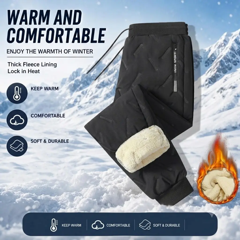 Men’s winter warm long pants, men’s hiking snow pants, cold-resistant and heat-retaining