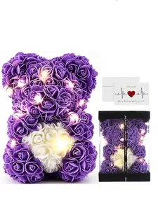Valentine's Day Christmas Halloween Gift, Creative Pe Rose Flower Bear Box, Projector Necklace, Realistic Foam Flower Decorations