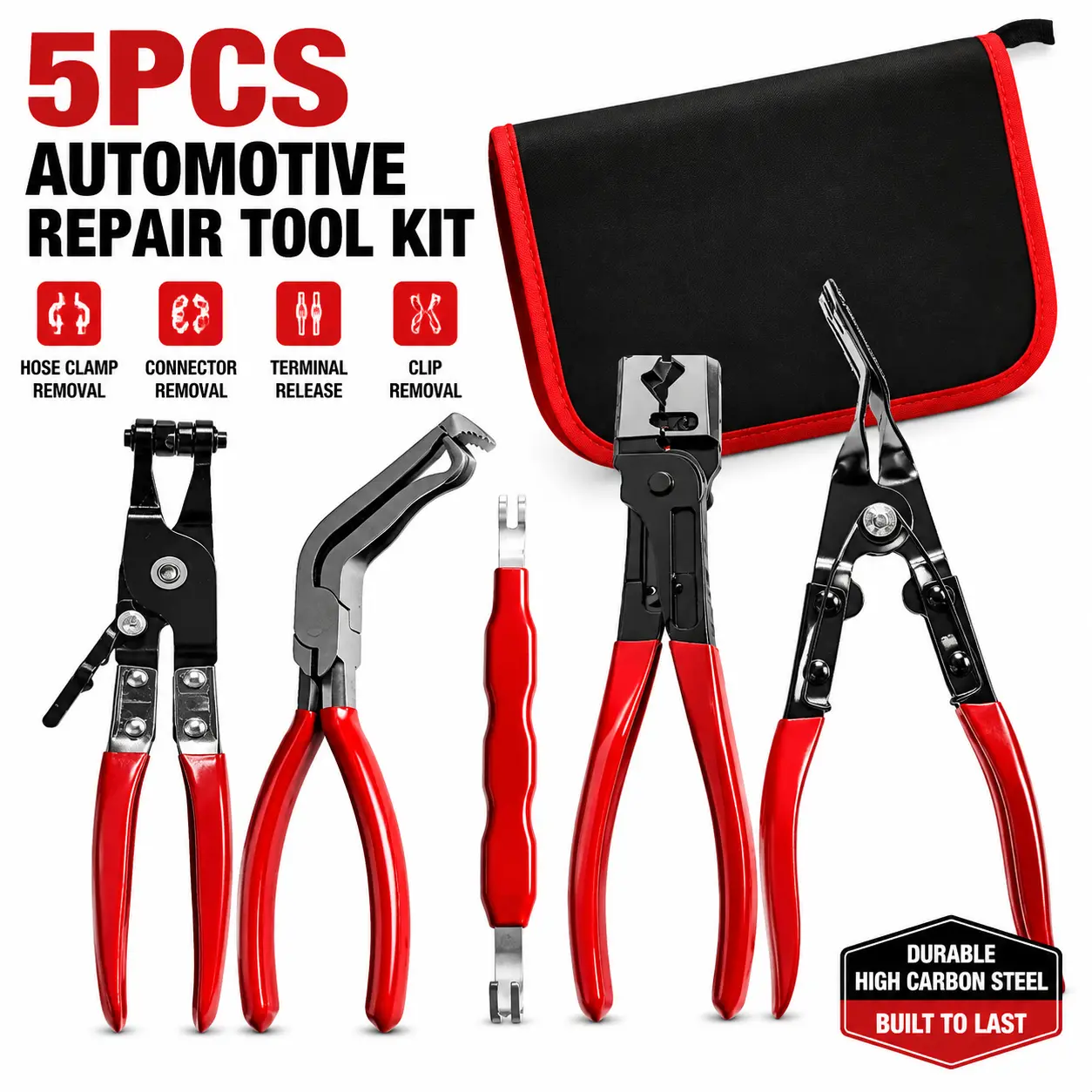 Viral Must Have 5PCS Auto Repair Removal Tool Kit, High Carbon Steel Terminal Clip Hose Clamp Disconnect Tool, Portable Garage DIY Car Maintenance Tools