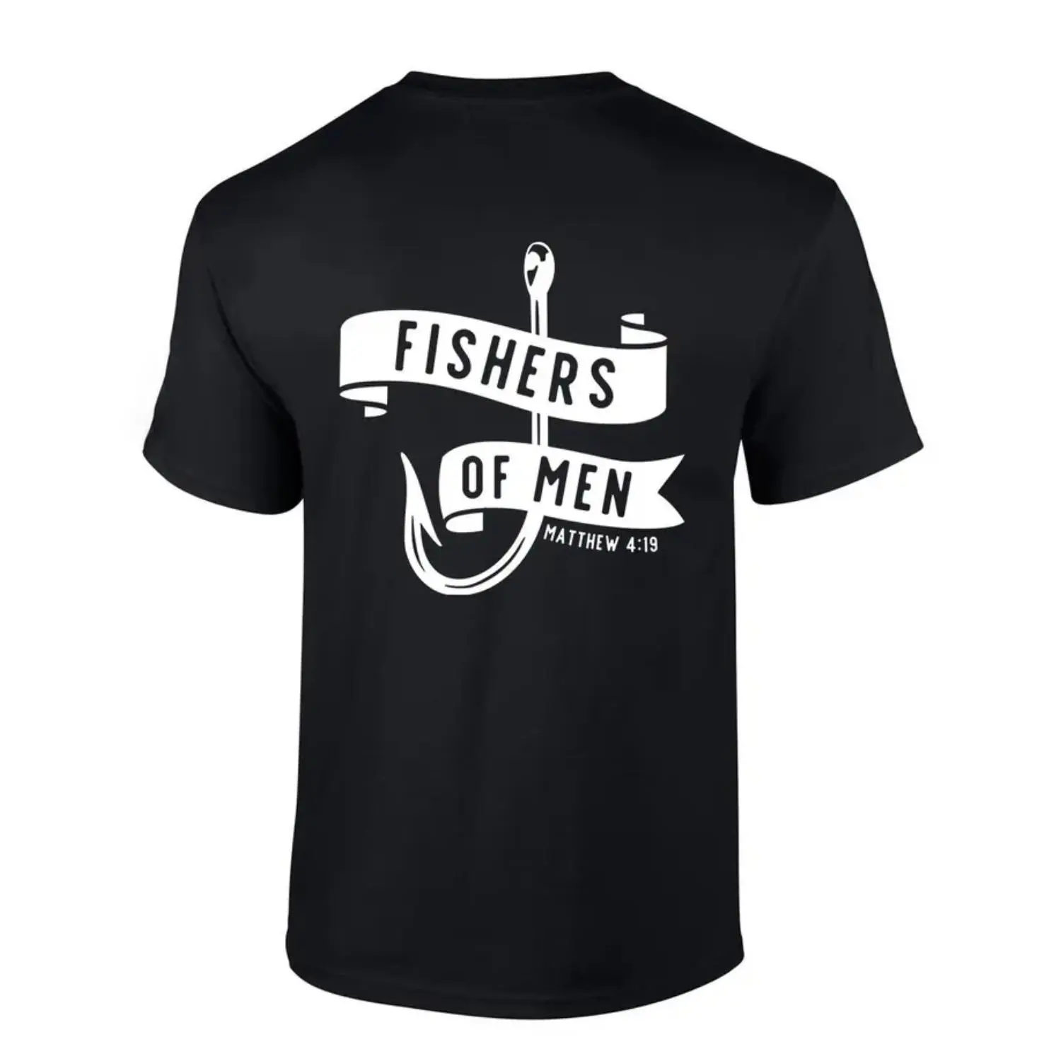 Men's Christian Fishers of Men Matthew 4:19 Graphic Cotton Fitted Round Neck Short Sleeve T-Shirt, Menswear Top for Casual Streetwear