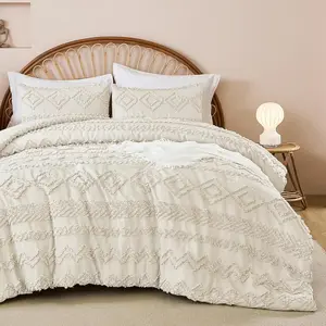 King Comforter Set Boho Beige, Fluffy Sets, Farmhouse Tufted Textured Comforter, 3 for Men Women
