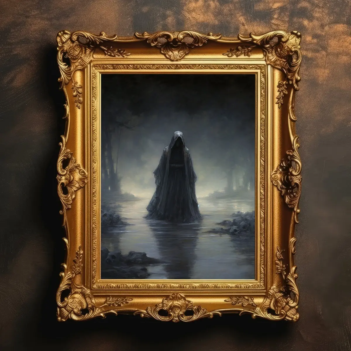 Death Grim Reaper Water, Dark Academia, Antique Painting, Dark Wall Art, Home Room Decor, Goth Cottagecore, Unframed