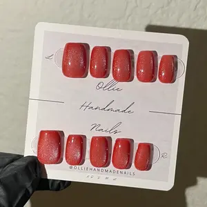 Orange Starry Short Glazed Donut Chrome Velvet Cateyes Acrylic Press-On presson Aesthetic Square Oval Squoval Waterproof Long-lasting Affordable Cheap High Quality
