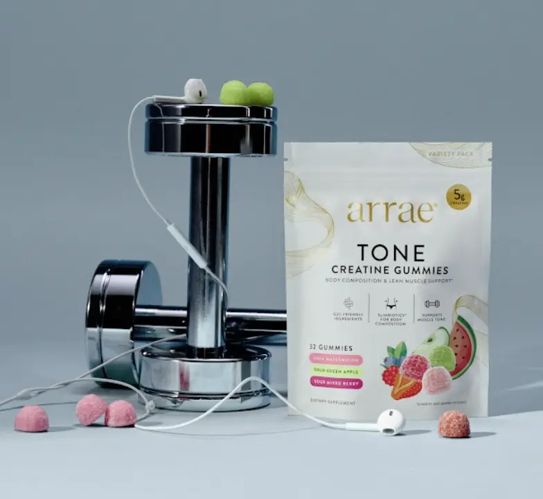 Arrae Tone Variety Creatine Monohydrate Fitness Gummies - Assorted Sour Flavors (Watermelon, Green Apple, Mixed Berry) - Gut-Friendly Formula for Energy, Cognitive Health, Post-Workout Recovery