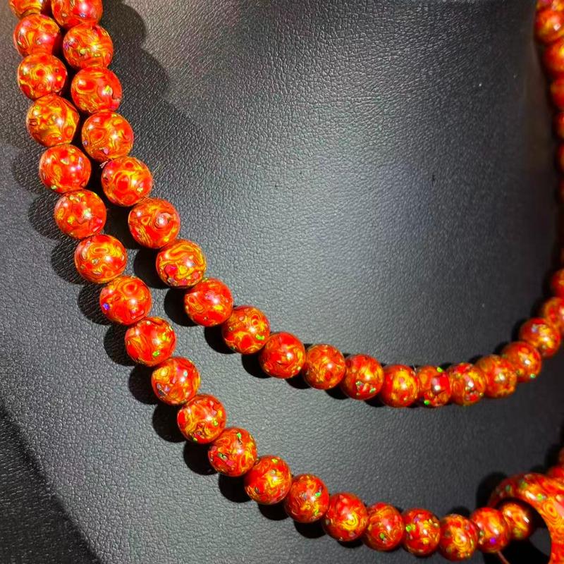 Lacquer Mala Necklace 108 beads 7mm+ Opal Inlaid Collection