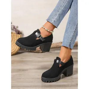 Women's Fashionable Solid Color Platform Chunky Heeled Classic Mary Jane Pumps, Casual Comfortable Shoes for Daily Wear, Perfect for Students and Outdoor(Sheet)