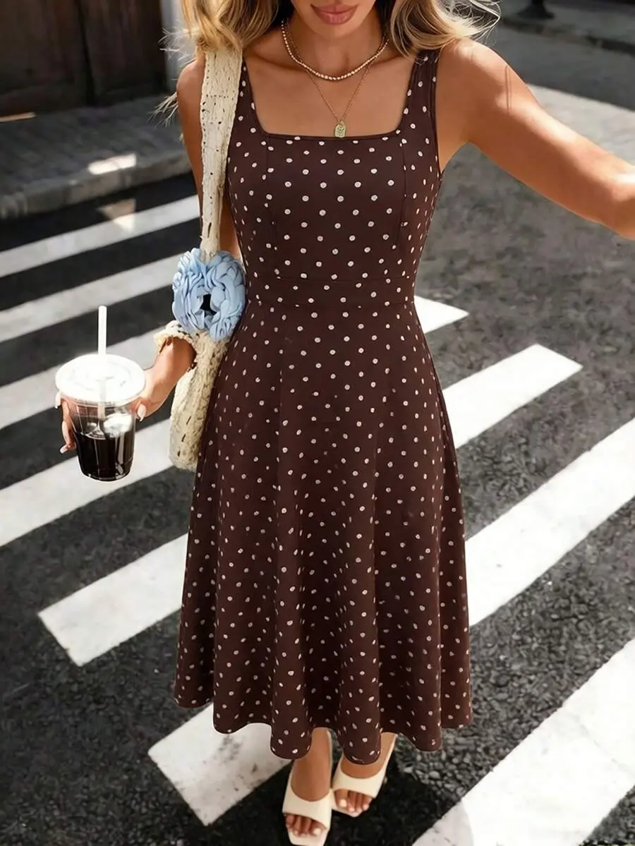 Women's Vintage Polka Dot Print Waist Cinching Dress Retro Elegant Casual Party Vacation Dress