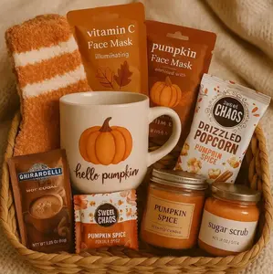 Fall Self Care Basket – Cozy Gift Box with Mug, Socks, Candle, Tea/Hot Cocoa & More