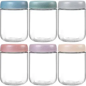 6-pack 16 oz Overnight Oats Containers with Lids, Glass Jars with Airtight Lids, Wide Mouth Mason Salad Jars, Glass Food Storage Containers for Snacks Yogurt Spice Sugar
