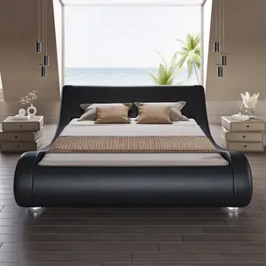 SHA CERLIN Upholstered Bed Frame【Frame Only No Mattress】Deluxe Low Profile Sleigh Bed with Faux Leather Ergonomics Headboard, No Box Spring Needed#ChristmasGifts#TikTokShopBlackFriday