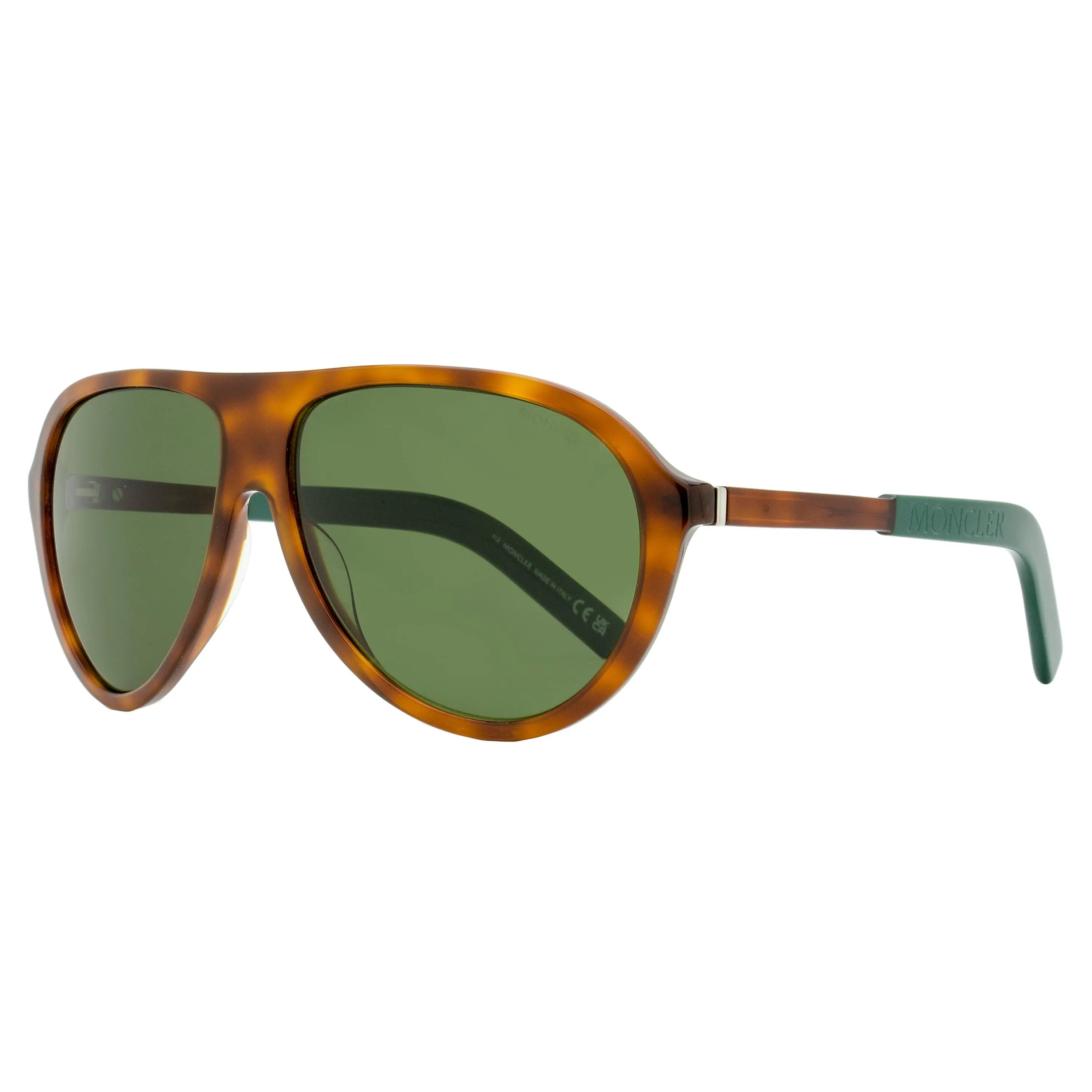 Moncler Men's Roque Pilot Sunglasses, Havana Acetate Sport Frame with Green Lenses, 100% UV Protection - ML0289, 62mm, Sport Sunglasses, Luxury Fashion Men's Sunglasses