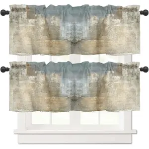 2 Pack Retro Beige Window Valances, Abstract Art Valances for Windows  Decor, Farmhouse Rod Pocket  Decorative Curtain Valance for Bathroom Bedroom Living Room, 54 X 18 in, 2 Panel