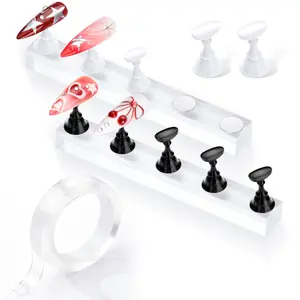Makartt Press On Nail Stand: Black and White Nail Holder for Painting Nails, Nail Stand for Nails Art Display Practice for False Nails Designs Magnetic Fake Nail Holder with 1M Double-Sided Tape Nail Art Nail Care Polish Acrylic