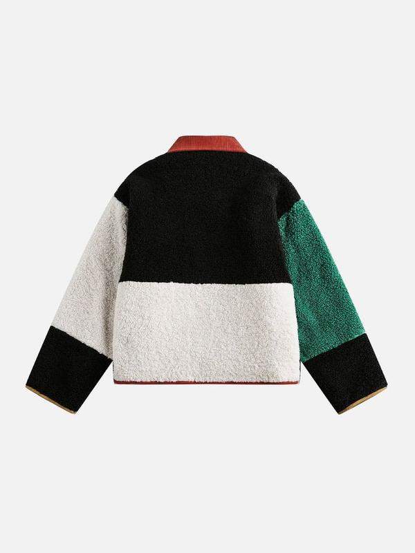 Aelfric Eden Color Block Cloud Sherpa Jacket Oversized Retro Patchwork Fleece Coat Unisex Trendy Streetwear Outerwear Warm Winter Jacket
