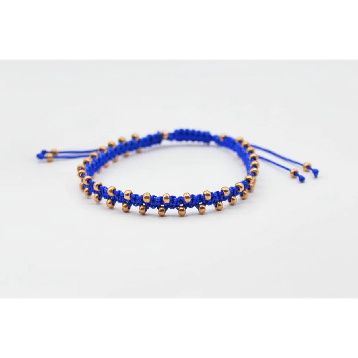 Royal Blue Macrame Bracelet or Anklet with Galvanized Gold Seed Beads