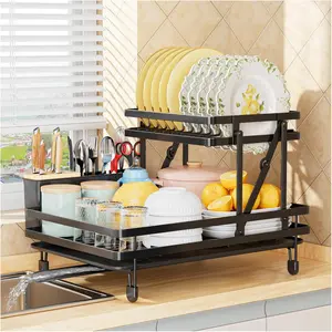 Dish Drying Rack, Collapsible Dish Racks for Kitchen Counter, 2 Tier Durable Dish Drainer with Utensil Holder-Kitchen Drying Rack