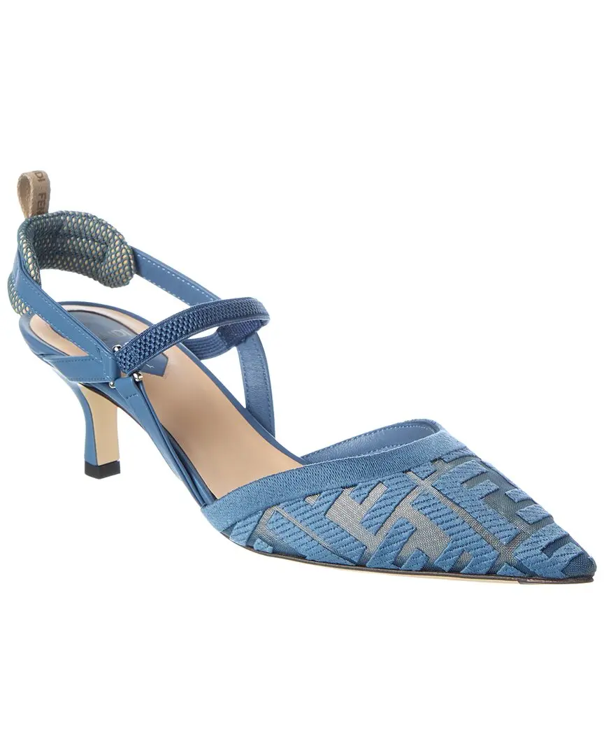 FENDI FF Colibri Lite Medium Mesh & Leather Slingback Mule
