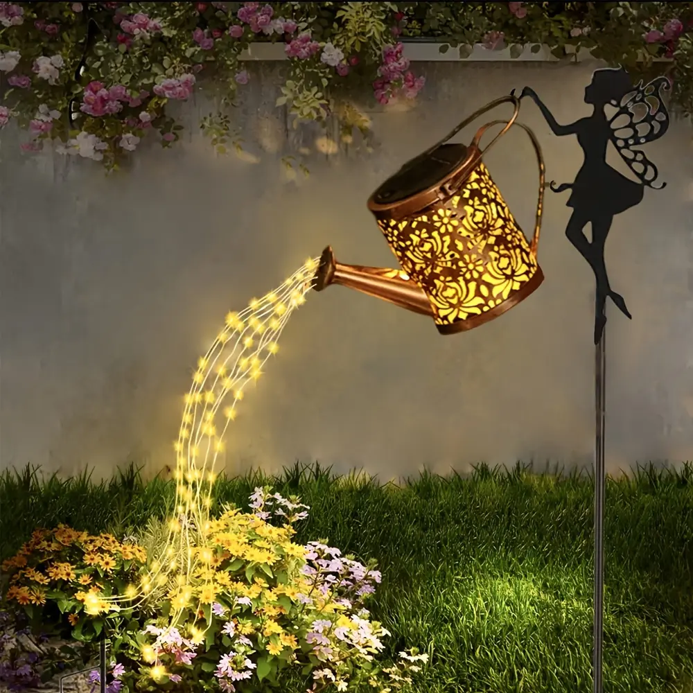 Vintage Wrought Metal Solar Fairy Watering Can Decorative Lights - Waterproof Flowing String Waterfall Lamp with Flexible Wire, Easy-Install Outdoor Garden Decor for Patio Pathway, Mother's Day Gift Ideas for Garden Magic