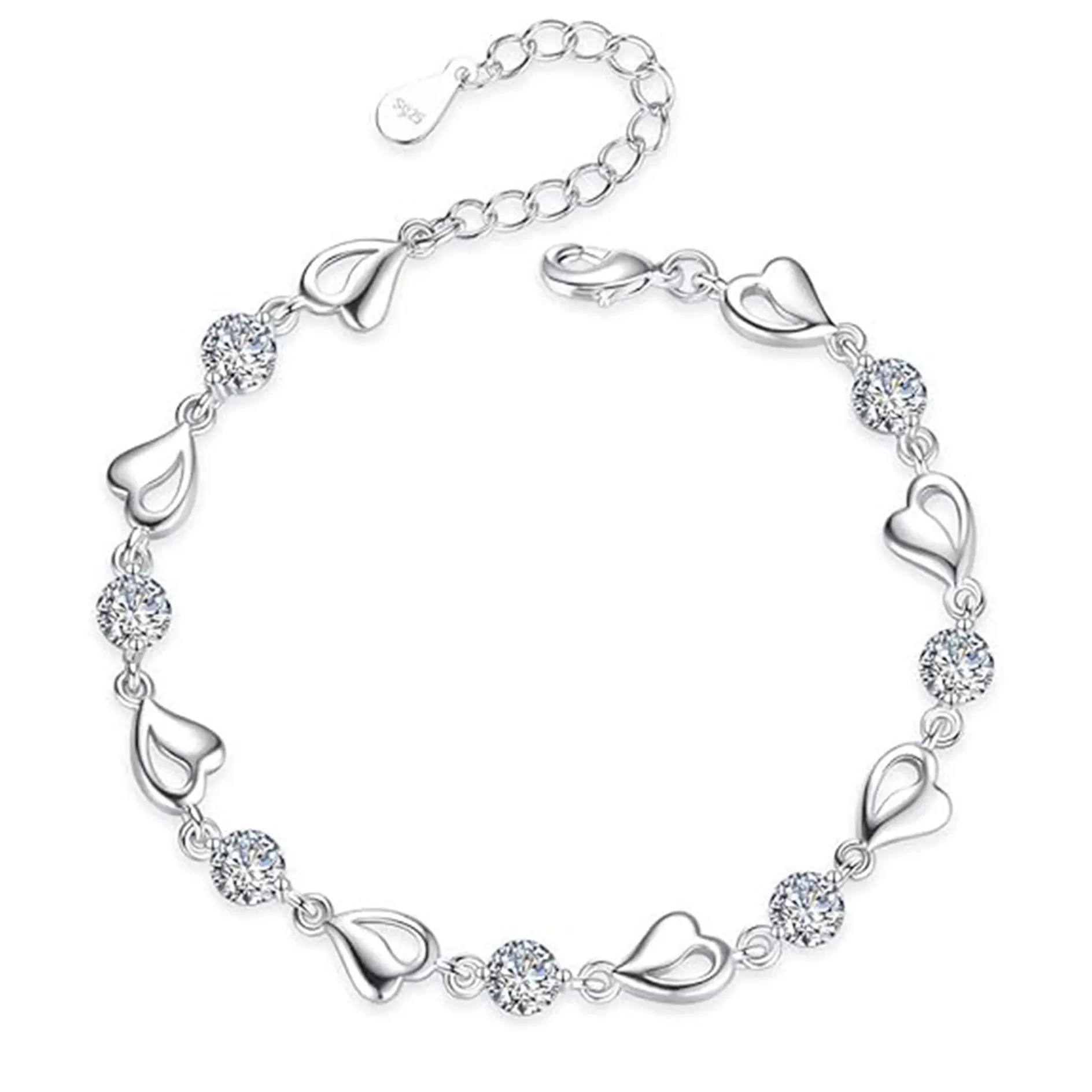 925 Sterling Silve Cubic Zirconia Heart Shaped Bracelet for Women, Charm Adjustable Chain Bracelets Romantic Jewelry Gift for  Valentine's Day & Anniversary birthday