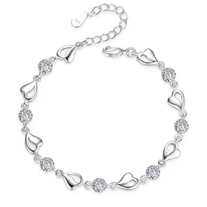 925 Sterling Silve Cubic Zirconia Heart Shaped Bracelet for Women, Charm Adjustable Chain Bracelets Romantic Jewelry Gift for  Valentine's Day & Anniversary birthday