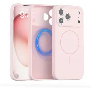 Magnetic Phone Cases for iPhone 17 Pro Max 16 15 14 13 12 11 Pro Max Plus Case Compatible with Magsafe Full Camera Protection Silky Liquid Silicone Slim Full-Body Shockproof Protective Cover for iphone 17 Pro Max with Microfiber Lining,Chalk Pink