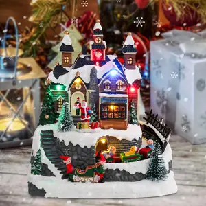 WONDER GARDEN Christmas Village Houses-Christmas Houses - Colorful Music Snow Villages Figurine with Tree,Rotating Railway Train,Santa and Led Lights for Home Decor or Gift