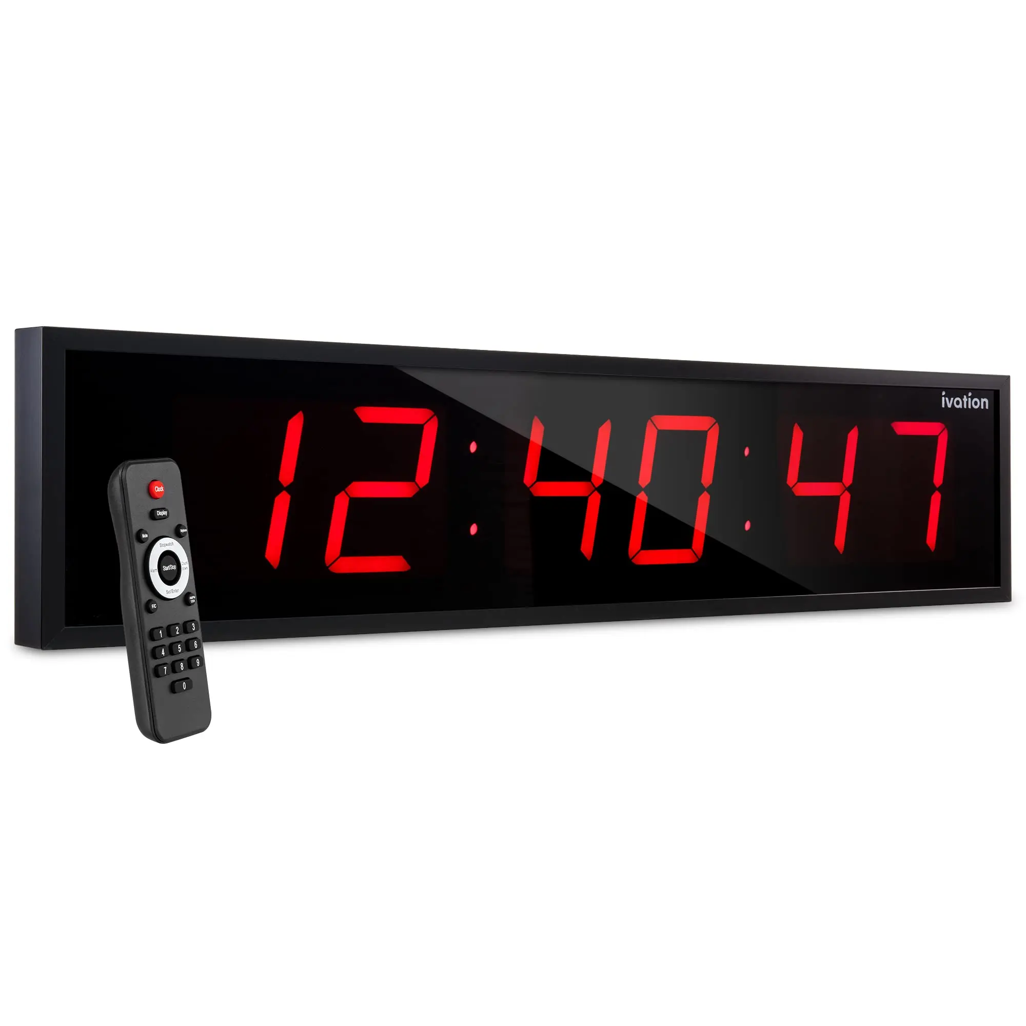 Ivation Huge 60" Inch Large Big Oversized Digital LED Clock with Stopwatch, Alarms, Countdown Timer & Temp - Shelf or Wall Mount (Red) | 6-Level Brightness, Mounting Holes & Hardware