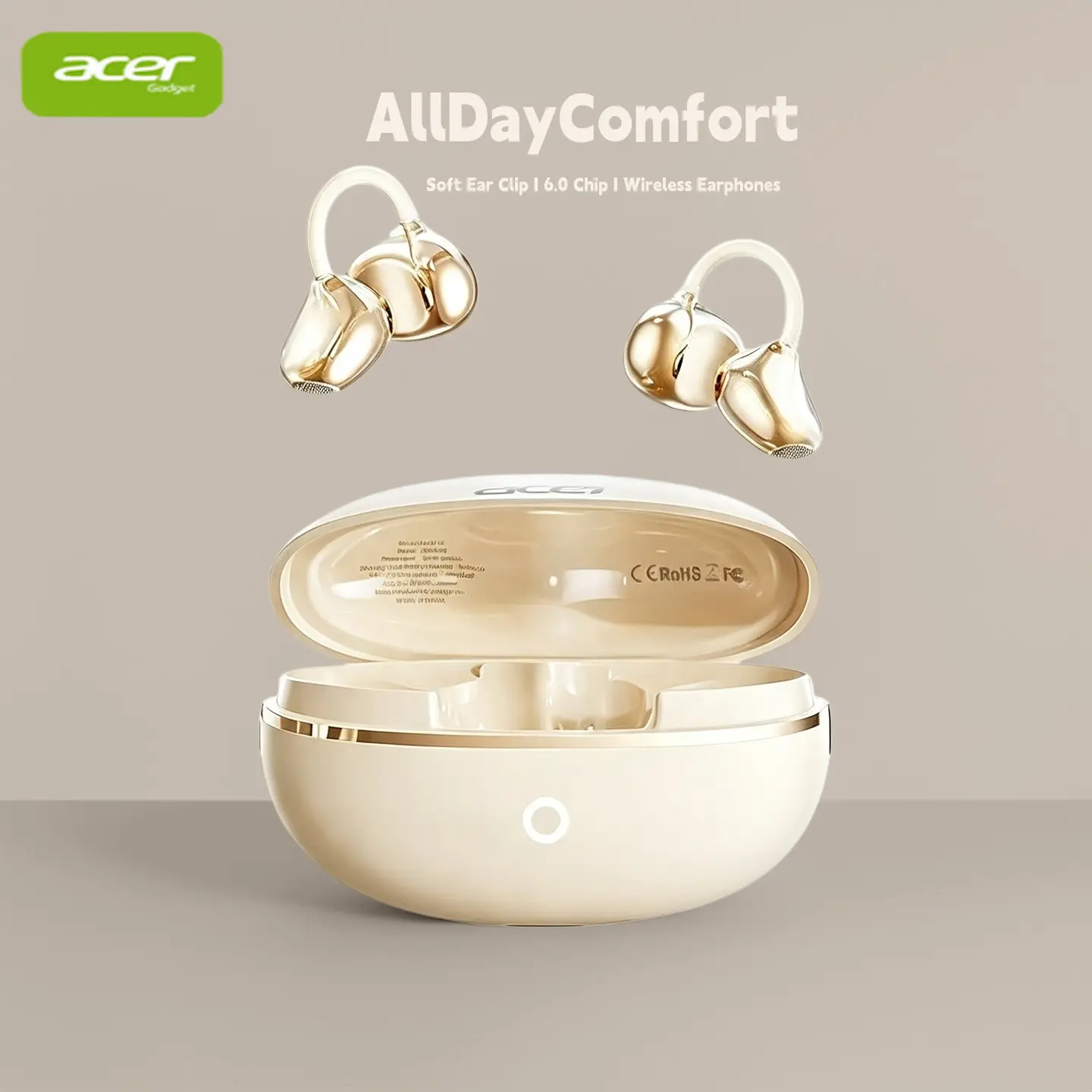 Acer OHR654 Clip On Wireless Headphones with Bluetooth 6.0 for Faster, Stable Connection, DT6.0 Pulse Directional Tech, 360° ACS Panoramic Sound, IPX5 Waterproof Audio Earbuds for Music & Calls, Comfortable for Sports, Compatible with Android & iOS White
