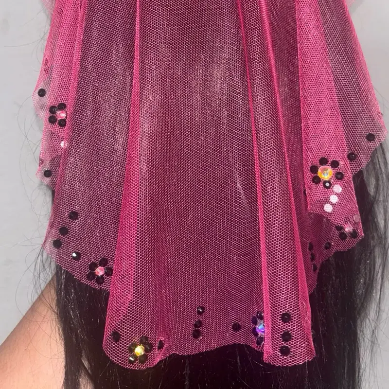 Hot Pink Rhinestone-Embellished Veil