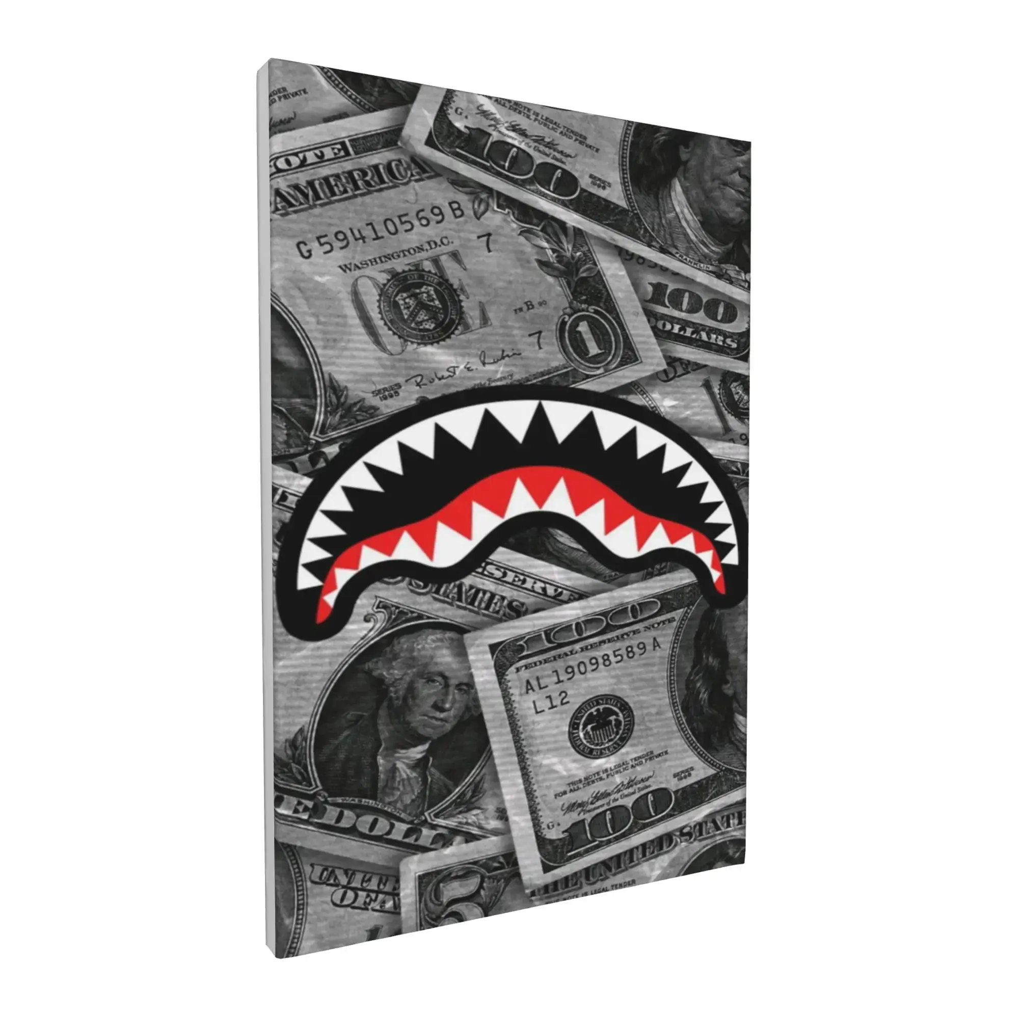 Shark Mouth Dollar Bill Canvas Wall Art,  Money Print Poster , Streetwear Hypebeast Room Decor , Hip Hop Wall Art Gift for Him