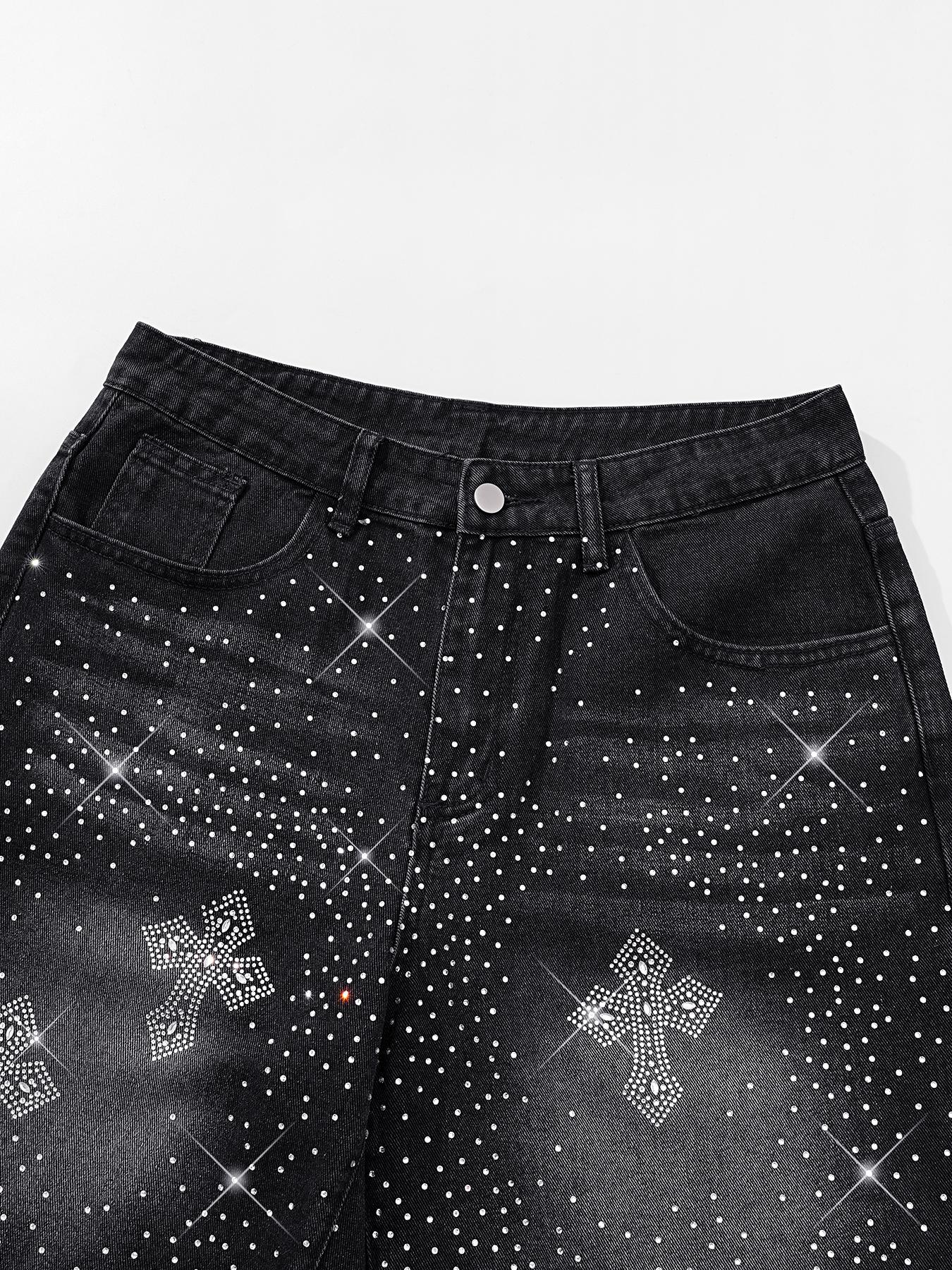 Rhinestone-Embellished Denim Shorts, Low-Rise Frayed Denim Shorts, Loose-Fit Jeans, Distressed Slim-Fit Straight-Leg Jeans