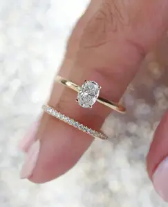 Oval Cubic Zirconia Ring Set for Women | Shiny Engagement, Wedding, Promise & Eternity Rings | Elegant Stackable Bridal Jewelry Gift