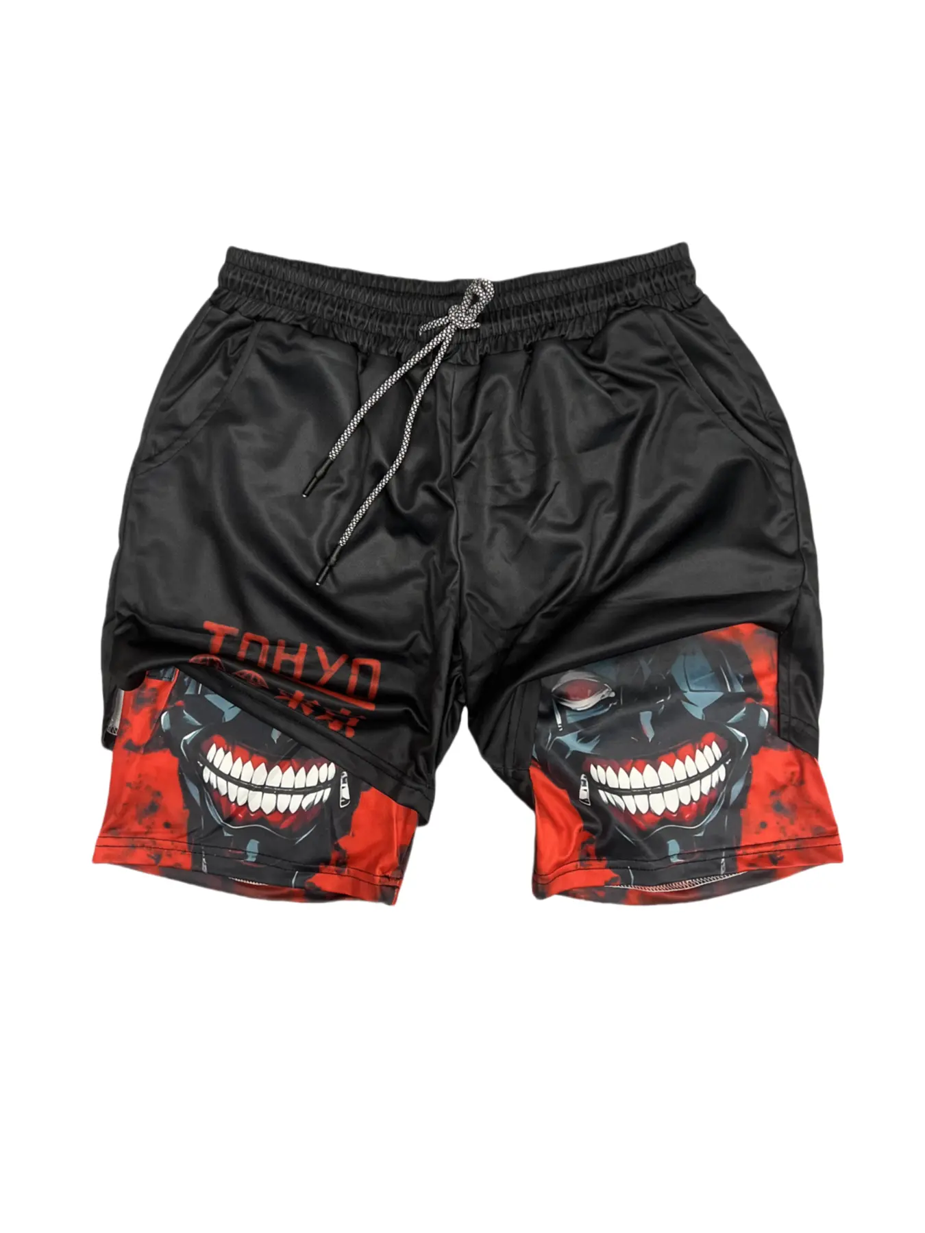 Tokyo Ghoul 2-in-1 Performance Shorts Summer Double Layer Beach Pants Fitness Training Pant Sports Swimming Shorts