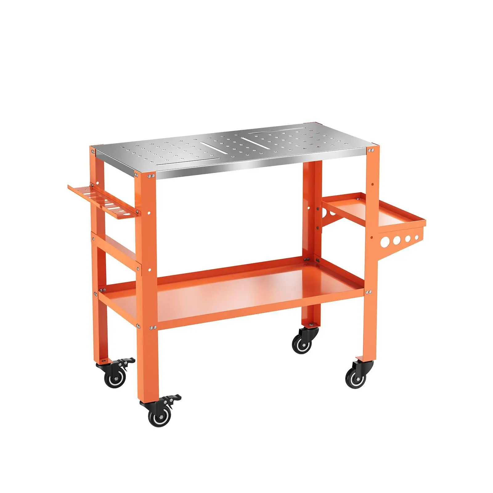 Garvee Steel Frame Welding Workbench (1200LBS Capacity) with Tool Racks, Tool Trays, 78 Fixture Holes, 4 Slots, Lock Casters, Rustproof Finish & Easy Assembly