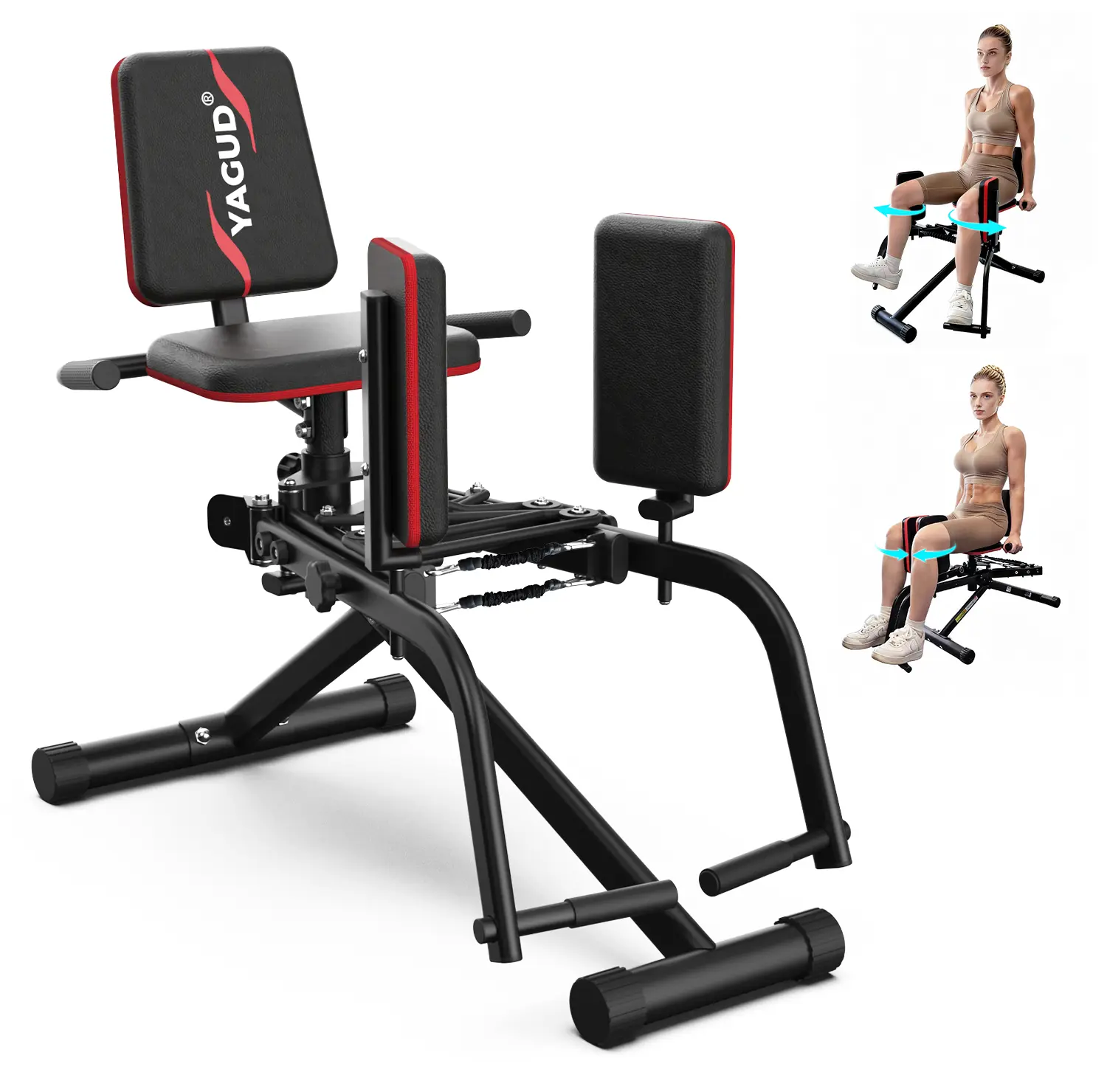 Hip Abductor Machine for Home Gym, 9 Levels Glute Workout Equipment, Booty Builder with 2 Resistance Bands, 2 in 1 Glute & Thigh Abductor Machine for Women & Men