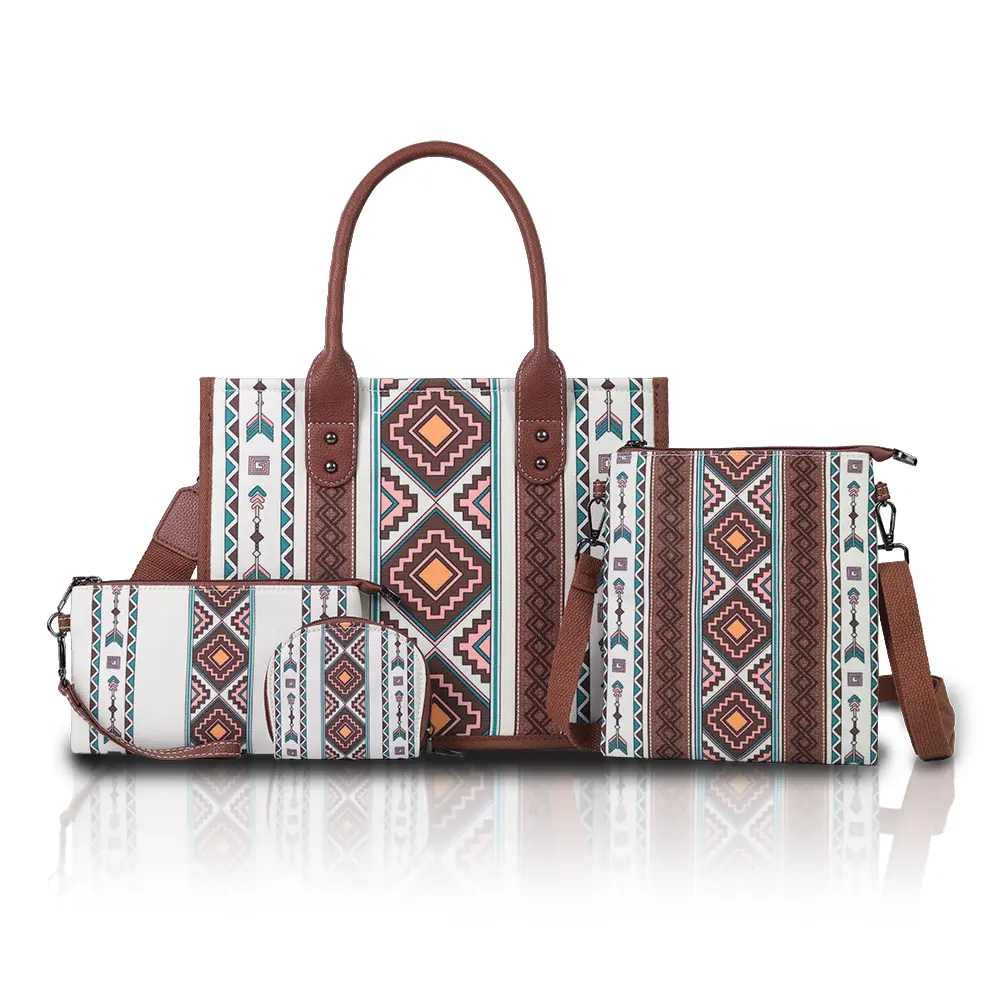 Large Capacity 4-Piece Boho Canvas Tote Bag – Premium Crossbody Sling Handbag with Adjustable Strap & Multiple Pockets for Travel Everyday Carry