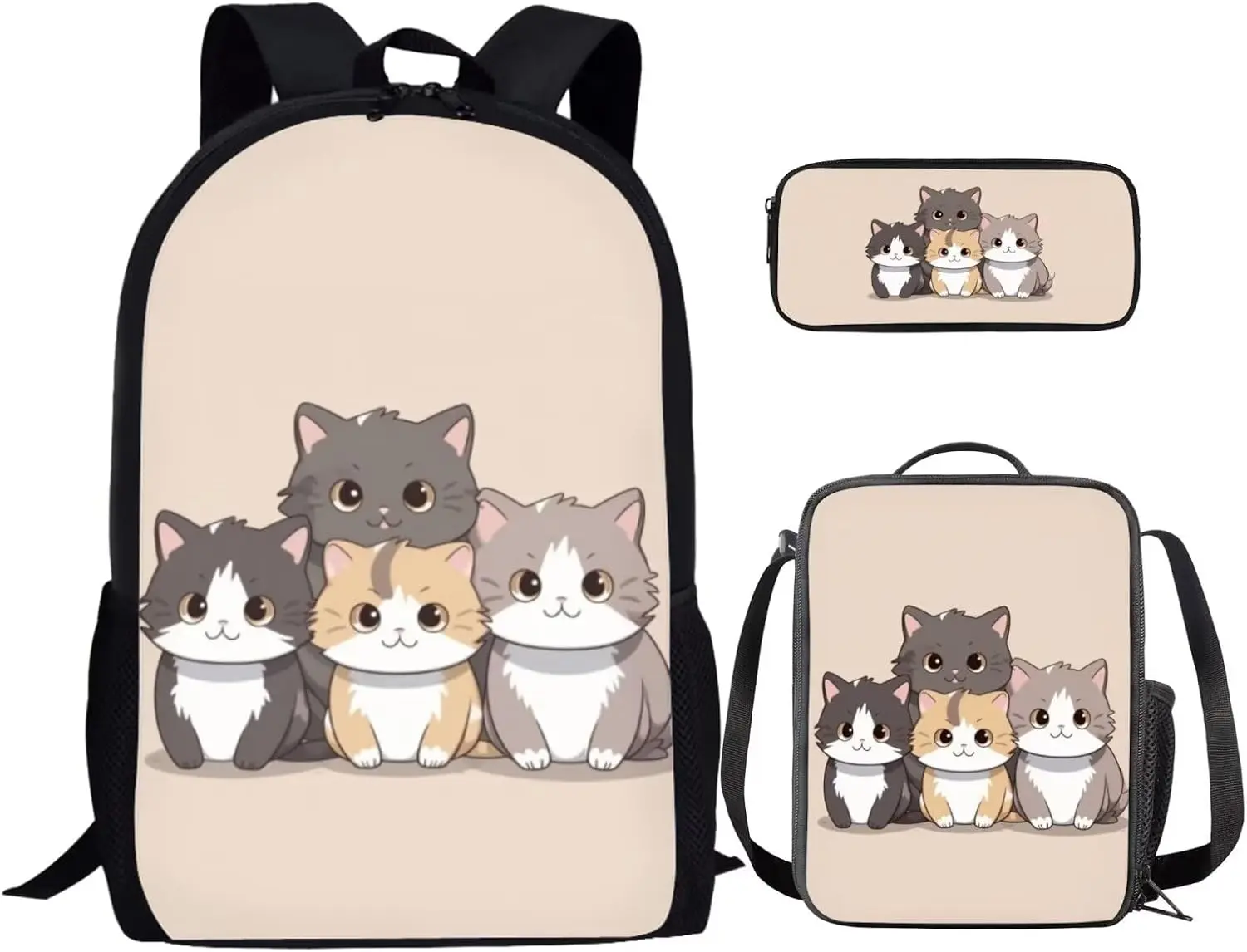 Kawaii Corgi 17-inch School Backpack Set (3-Piece), Kids' Matching Combo with Lunch Box & Pencil Case, Sports & Outdoor Gym/Shoulder Bag for Girls