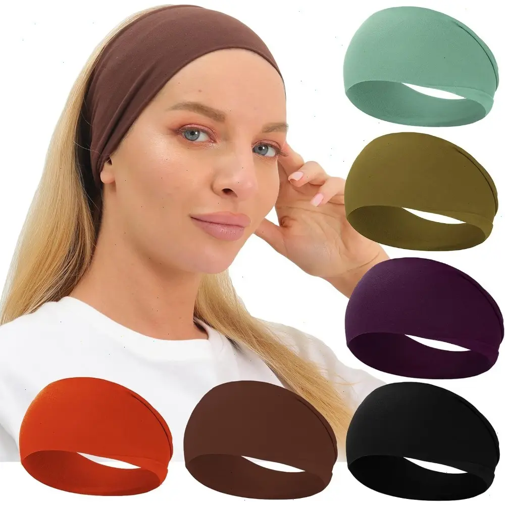6PCS Workout Wide Headbands for Women Non Slip, Super Soft Yoga Running Exercise Head Bands, Elastic Sweat Band Hair Bands for Women's Hair, Womens Solid Headband Hair Wrap