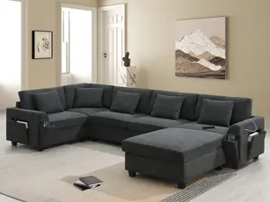 106" Convertible L-Shaped Sectional Sofa with ArmrestStorage, Corduroy Modular Couch with Cup Holders & USBCharger, lrregular Corner Sofa with Oversized SeatingComfy Living Room Furniture for Apartment, Home