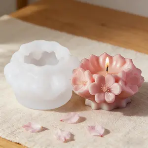 Round Sakura Shape Handmade DIY Craft Scented Candle Silicone Mold, Decorative Small Figurine, Gypsum Diffuser Stone Mould