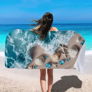 Starfish Scallop Pattern Beach  Soft Absorbent Polyester Beach Blanket Lightweight Machine Washable Rectangular Essential for Beach Travel Camping Summer Vacation Bathroom Accessories towel custom large bathtowels fdt