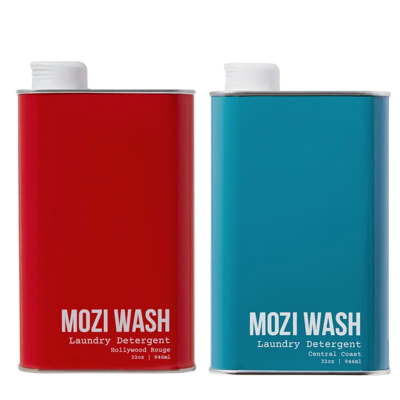 MOZI WASH 2 Pack Liquid Laundry Detergent - Central Coast & Cozy Cashmere - Ultra Concentrated, Eco-Friendly, Non-Toxic, Biodegradable - 50+ Loads per Tin - HE Safe, Phthalate Free, Paraben Free, Phosphate Free